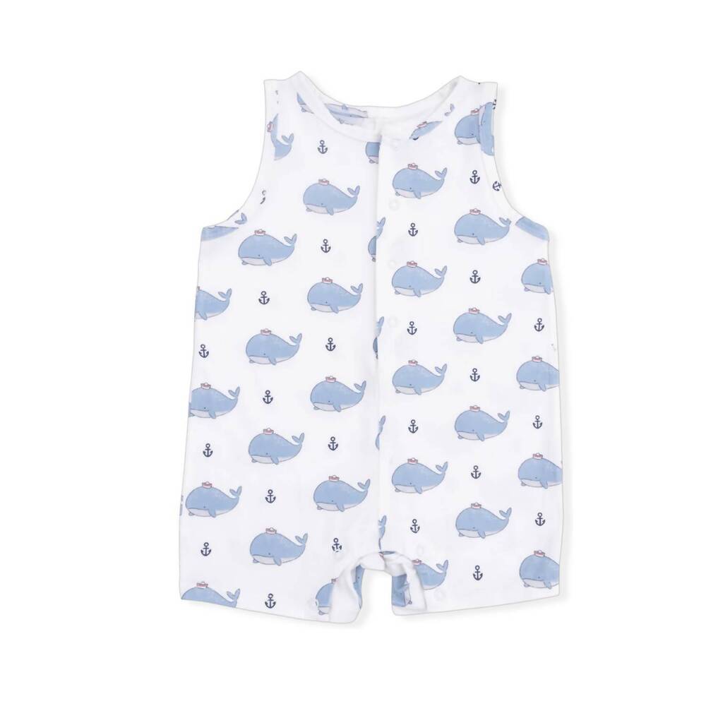 NEW ANGEL DEAR kids bubbly sailor whales sleeveless shortie romper in white